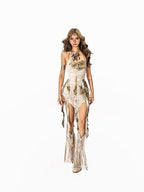Arielink Tie Dye Asymmetric Halter Women's A Line Cinched Waist Slip Midi Dresses