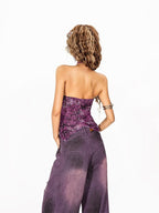 Arielink Vintage Asymmetric Halter Floral Backless Patchwork Women's Mesh Tank Tops
