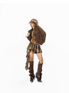 Arielink Vintage Biker Cropped Stand Collar Women's Denim Utility Jackets