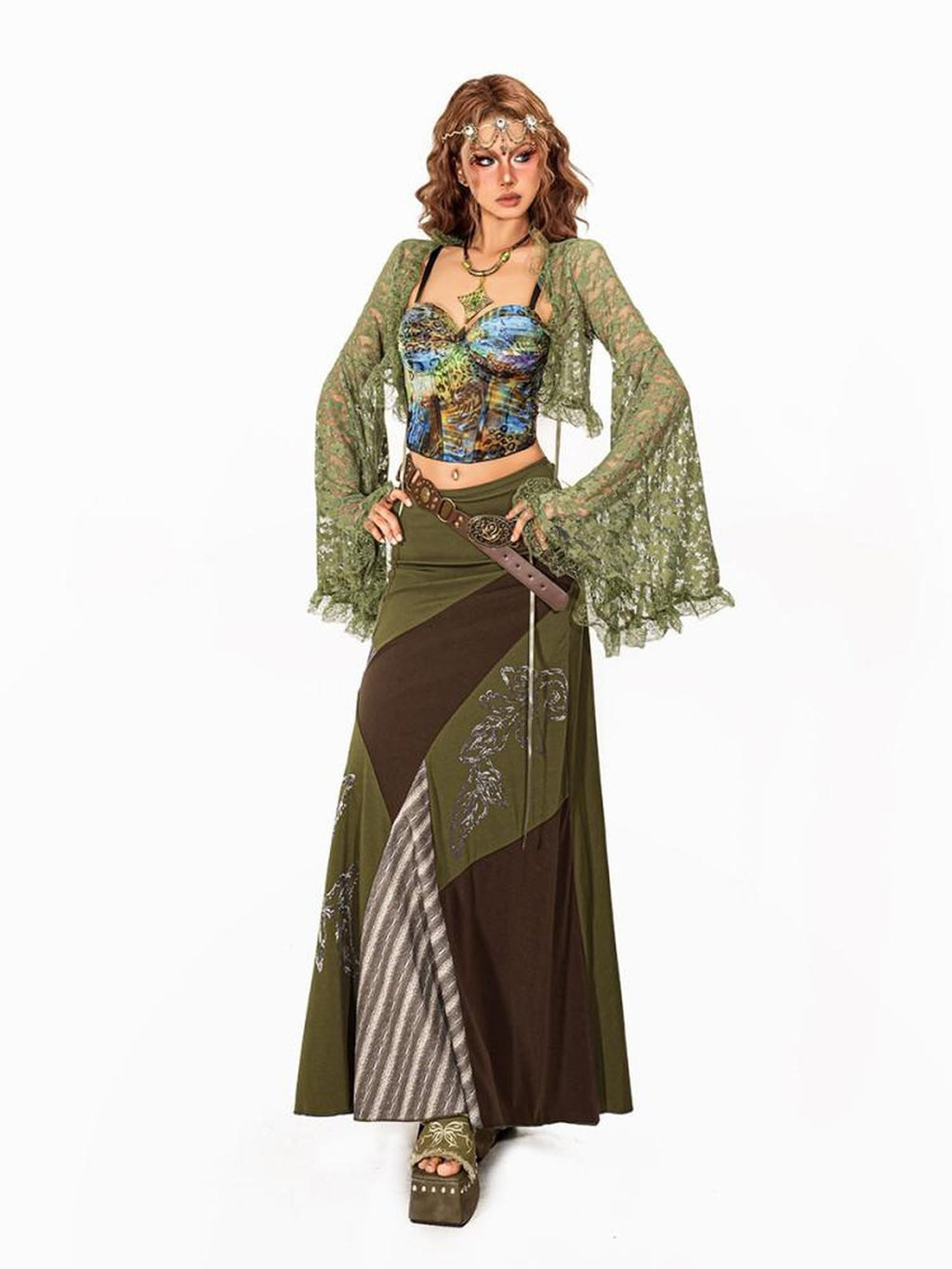 Arielink Vintage Boho Cutout Lace Bell Sleeve V-neck Cropped Women's Cardigans