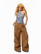 Arielink Vintage Checked Asymmetric Mesh Halter Women's Mesh Tank Tops