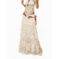 Arielink Vintage Crochet Cutout Irregular A Line Mid Waist Women's Maxi Skirts 929632897980