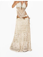 Arielink Vintage Crochet Cutout Irregular A Line Mid Waist Women's Maxi Skirts