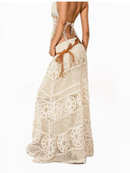 Arielink Vintage Crochet Cutout Irregular A Line Mid Waist Women's Maxi Skirts