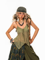 Arielink Vintage Crochet Openwork V-neck Irregular Hem Women's Lace Camisoles