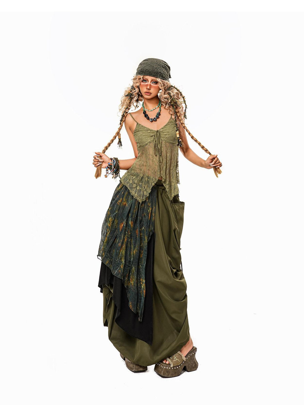 Arielink Vintage Crochet Openwork V-neck Irregular Hem Women's Lace Camisoles