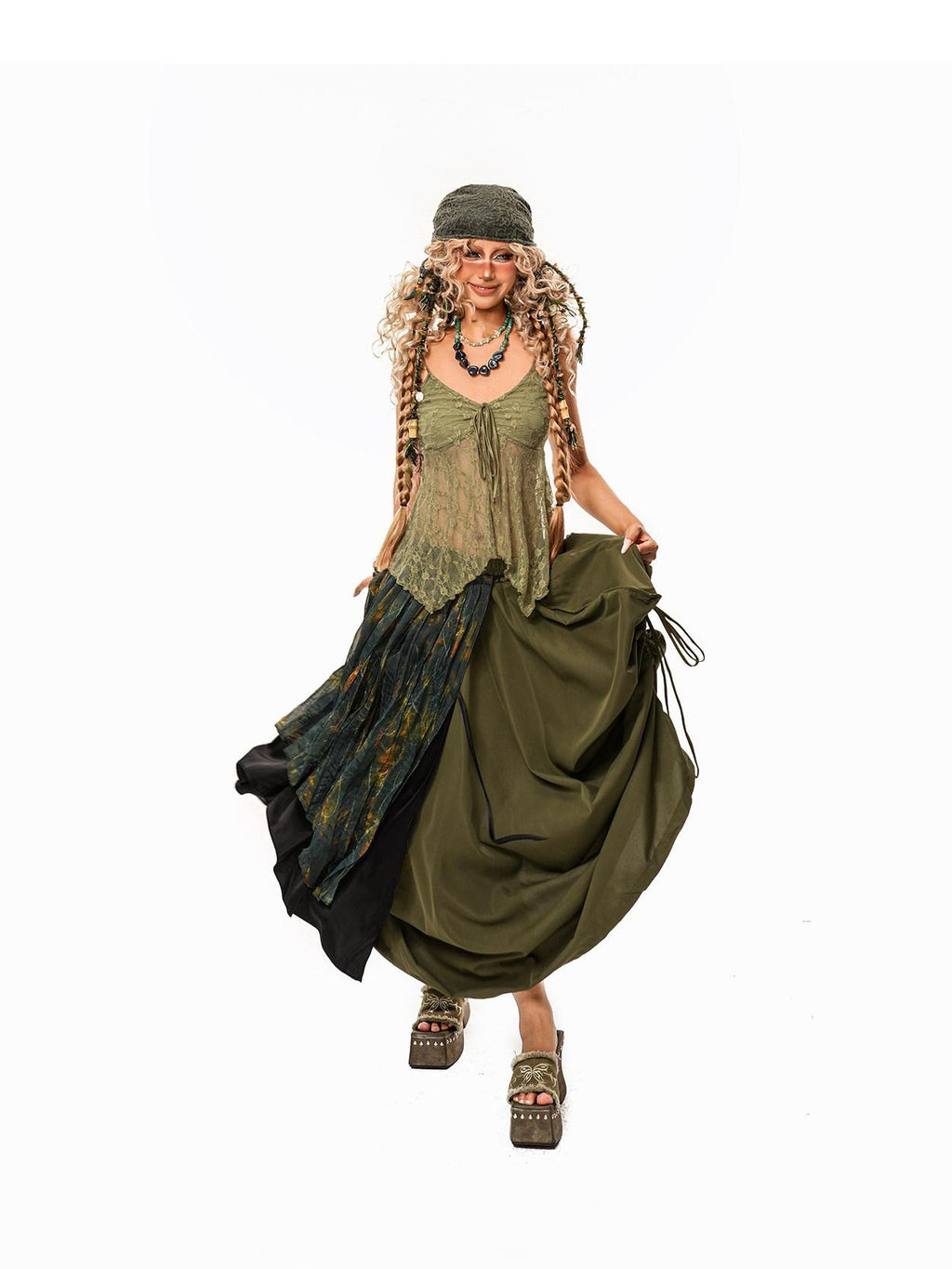 Arielink Vintage Crochet Openwork V-neck Irregular Hem Women's Lace Camisoles