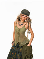 Arielink Vintage Crochet Openwork V-neck Irregular Hem Women's Lace Camisoles