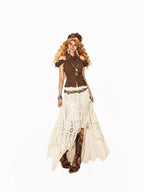 Arielink Vintage Cropped Distressed Ruffle Polo Open Back Women's Other Fabric Camisoles