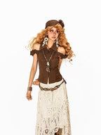 Arielink Vintage Cropped Distressed Ruffle Polo Open Back Women's Other Fabric Camisoles