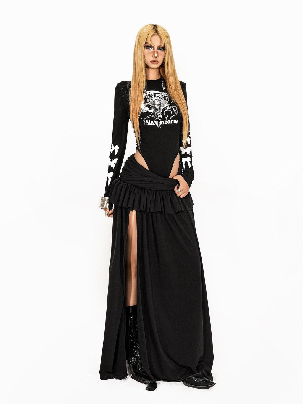 Arielink Vintage Cutout Butterfly Skull Print Punk Y2k Women's Long Sleeve T-shirts