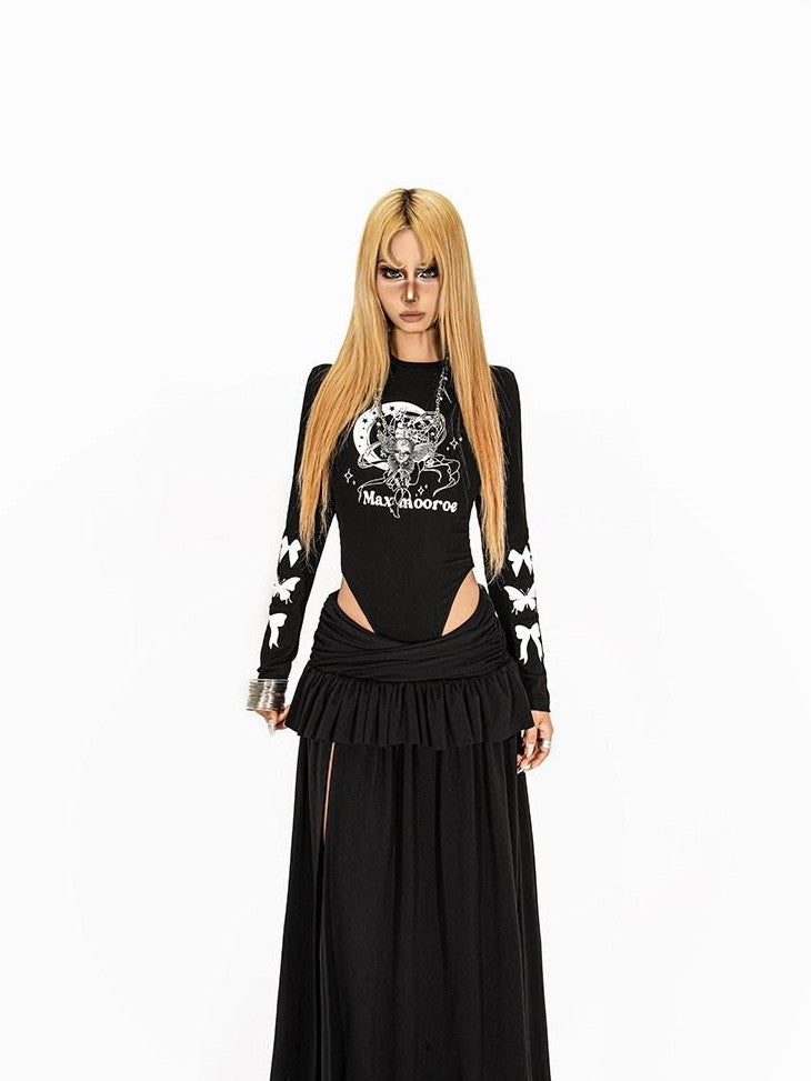 Arielink Vintage Cutout Butterfly Skull Print Punk Y2k Women's Long Sleeve T-shirts