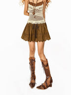 Arielink Vintage Cutout Drawstring Lace Up Low Waist Pleated Women's Mini Skirts