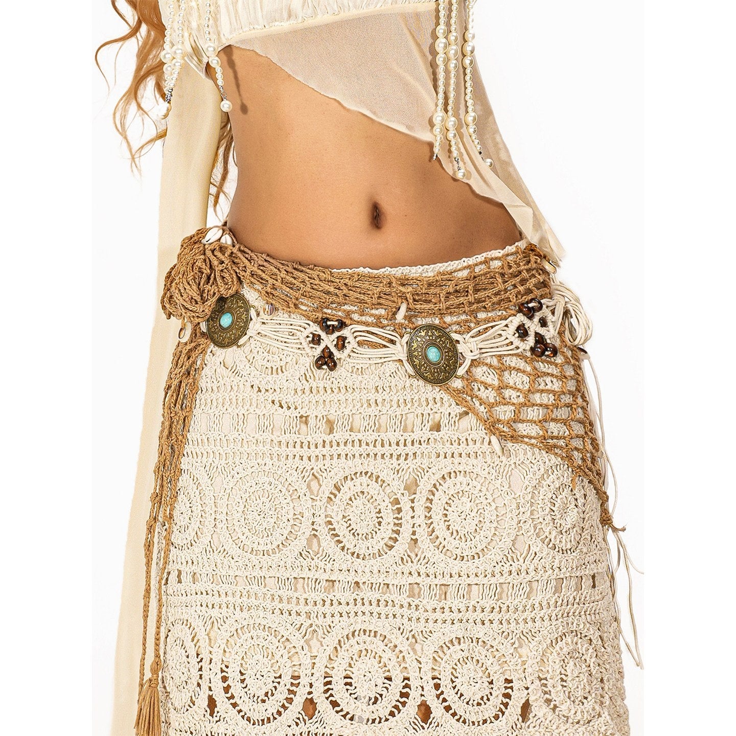 Arielink Vintage Decorative Rhinestone Studded Waist Chain Women's Belts 773747473626
