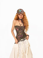 Arielink Vintage Distressed Asymmetric Ruffle Patchwork Tassel Women's Other Maxi Skirts