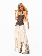 Arielink Vintage Distressed Asymmetric Ruffle Patchwork Tassel Women's Other Maxi Skirts