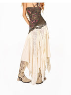 Arielink Vintage Distressed Asymmetric Ruffle Patchwork Tassel Women's Other Maxi Skirts
