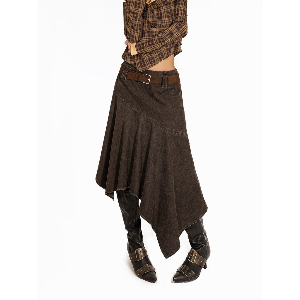 Arielink Vintage Distressed Asymmetrical A Line Women's Denim Midi Skirts 993878381727