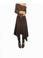 Arielink Vintage Distressed Asymmetrical A Line Women's Denim Midi Skirts