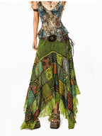Arielink Vintage Distressed Green Floral Mesh Ruffle Open Back Women's Camisoles