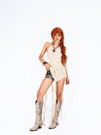 Arielink Vintage Distressed Ripped Rock Y2k Women's Low Rise A Line Slim Denim Shorts