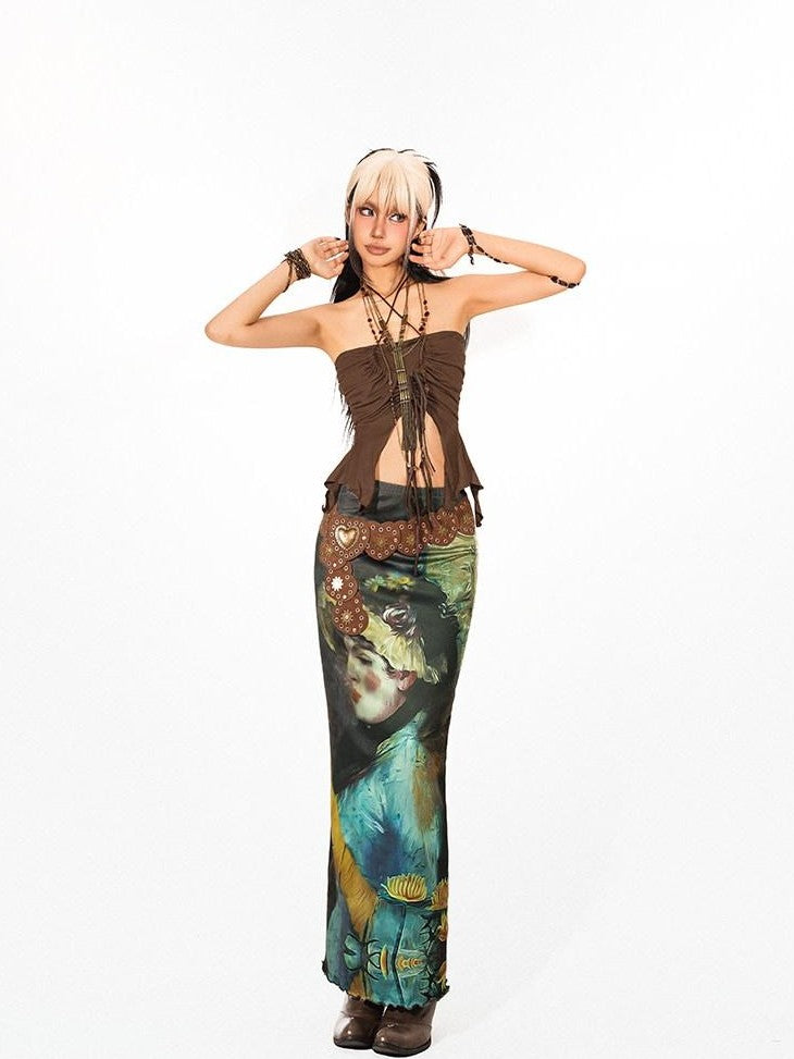 Arielink Vintage Distressed Ruched Tie Back Halter Cropped Women's Tank Tops
