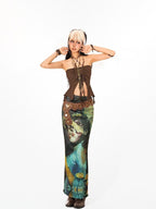 Arielink Vintage Distressed Ruched Tie Back Halter Cropped Women's Tank Tops