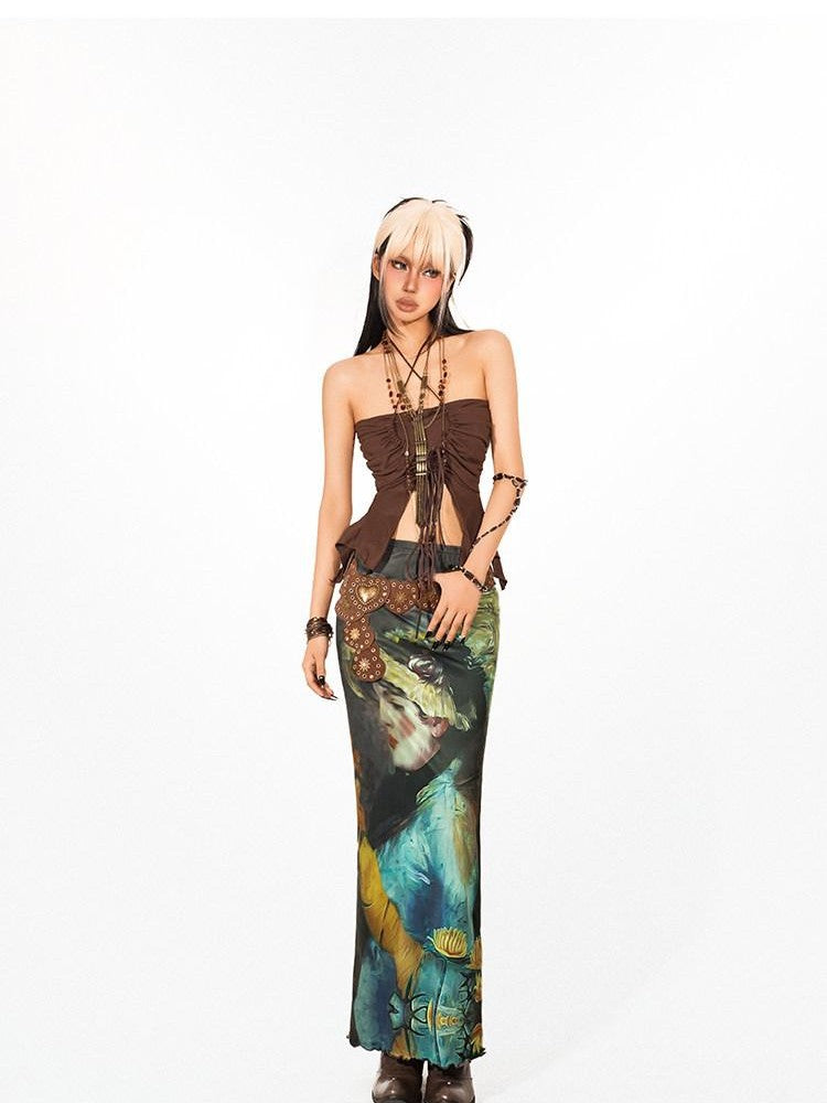Arielink Vintage Distressed Tie Back Halter Ruched Slim Women's Tank Tops