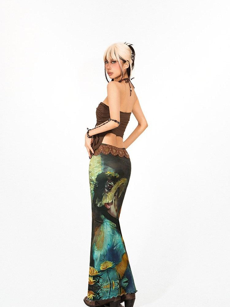 Arielink Vintage Distressed Tie Back Halter Ruched Slim Women's Tank Tops