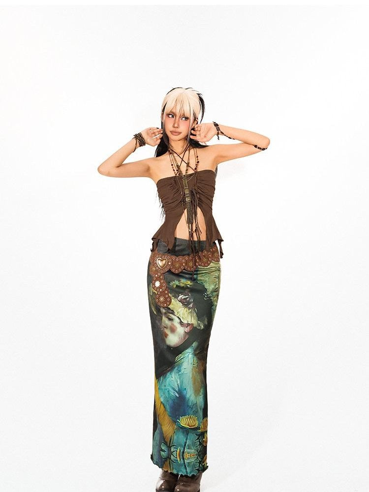Arielink Vintage Distressed Tie Back Halter Ruched Slim Women's Tank Tops