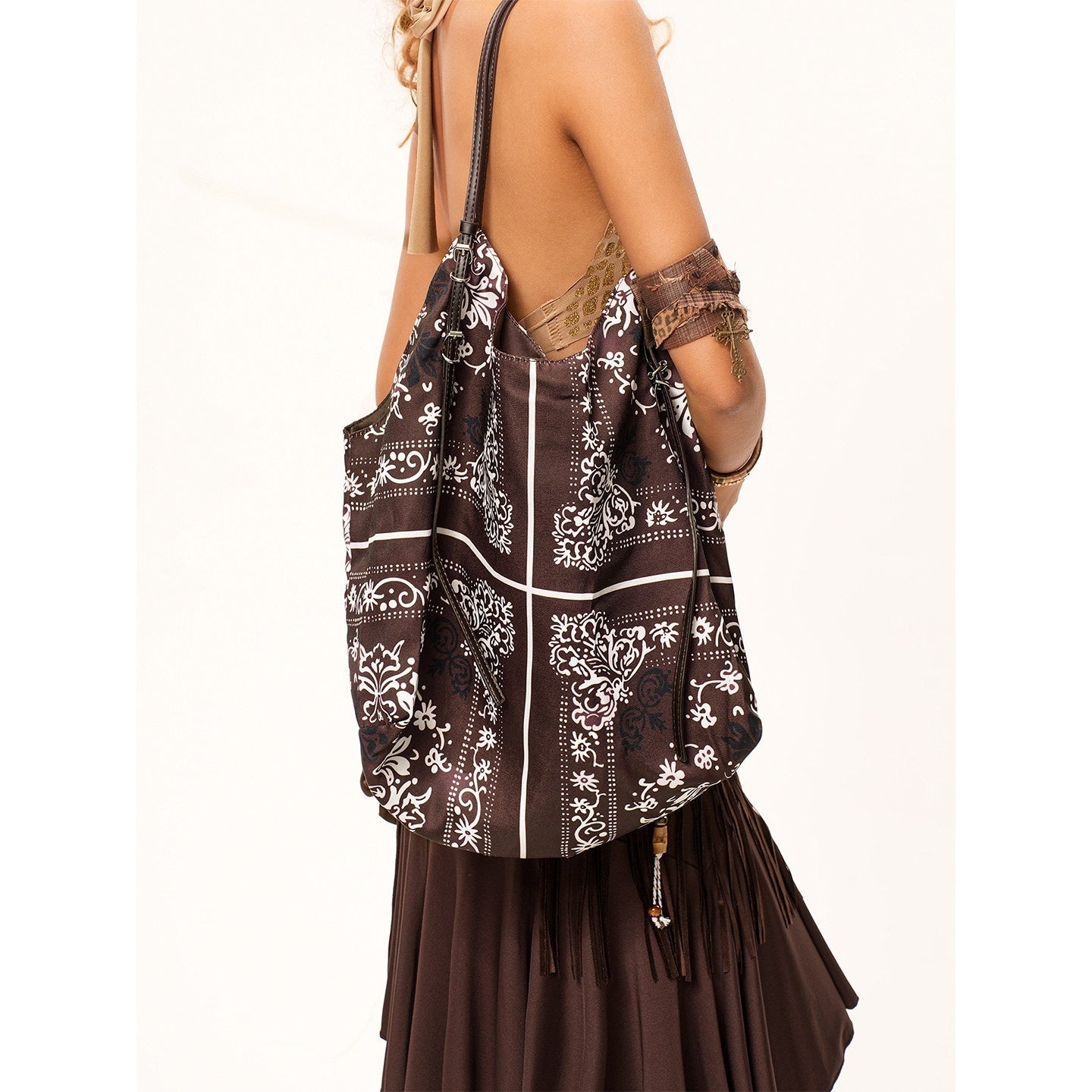 Arielink Vintage Fringe Y2k Edgy Tassel Detail Women's Coffee Brown Shoulder Bags 776603986852