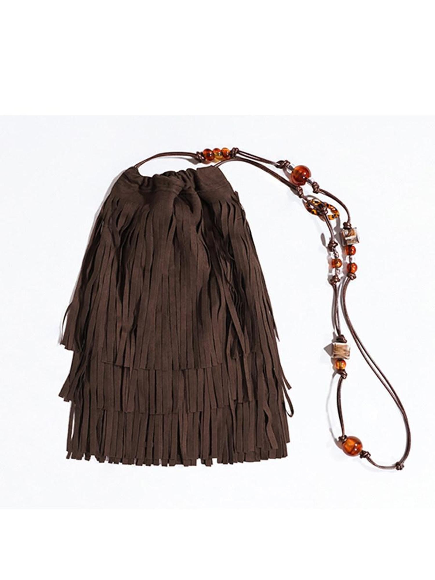 Arielink Vintage Fringe Y2k Edgy Tassel Detail Women's Coffee Brown Shoulder Bags