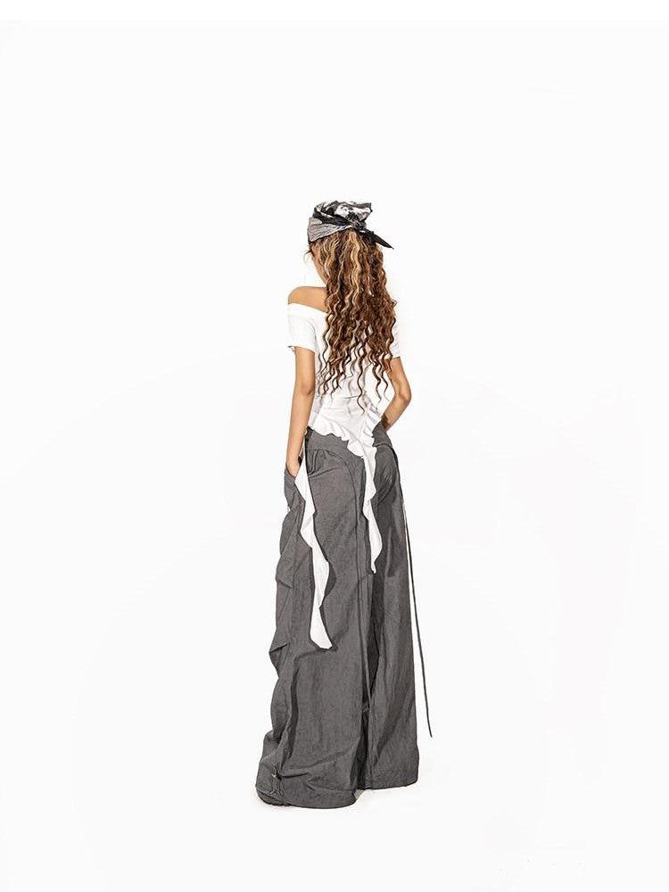 Arielink Vintage Graffiti Asymmetric One Shoulder Ribbon Women's Short Sleeve T-shirts