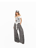 Arielink Vintage Graffiti Asymmetric One Shoulder Ribbon Women's Short Sleeve T-shirts