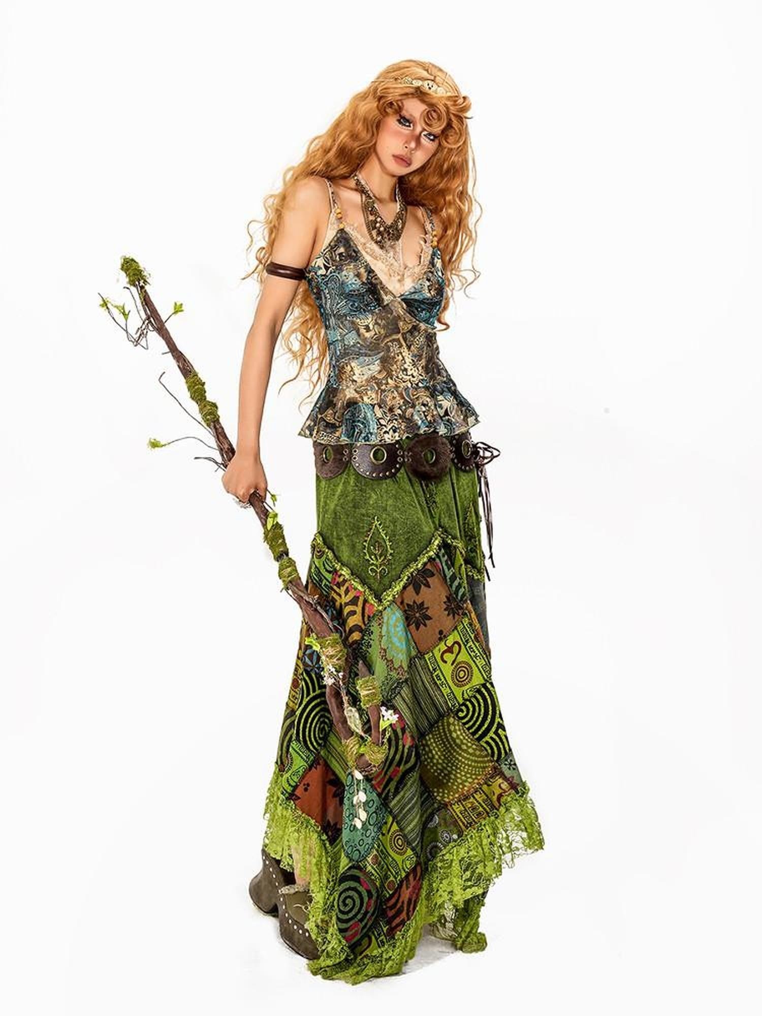 Arielink Vintage Green Floral Print Ruffle Open Back Women's Mesh Camisoles