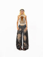 Arielink Vintage Halter Mesh Cropped Open Back Slim Fit Women's Tank Tops