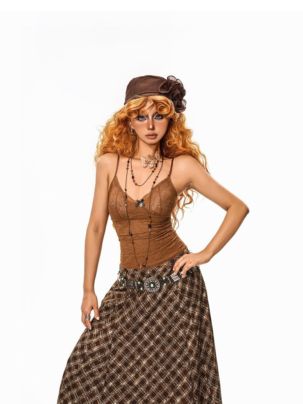 Arielink Vintage Lace V-neck Cinched Waist Slim Short Built In Pad Women's Camisoles