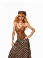 Arielink Vintage Lace V-neck Cinched Waist Slim Short Built In Pad Women's Camisoles