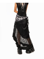 Arielink Vintage Layered Asymmetric Patchwork Punk A Line Women's Lace Midi Skirts