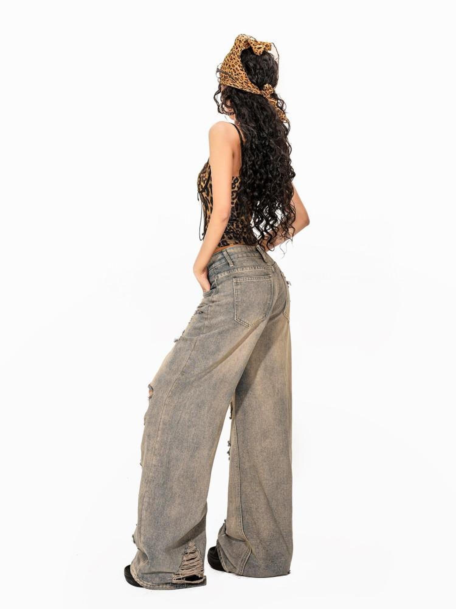 Arielink Vintage Leopard Print Cutout Lace Up Backless Cropped Women's Camisoles