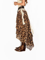 Arielink Vintage Leopard Tie Dye Asymmetric Layered Cake Women's Mesh Midi Skirts