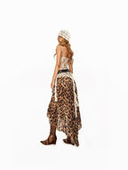 Arielink Vintage Leopard Tie Dye Asymmetric Layered Cake Women's Mesh Midi Skirts