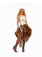 Arielink Vintage Mesh Patchwork Asymmetrical Women's Suede Midi Skirts