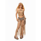 Arielink Vintage Openwork Tassel Halter Crop Women's Knit Top & Skirt Sets 1026894713354