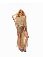 Arielink Vintage Openwork Tassel Halter Crop Women's Knit Top & Skirt Sets