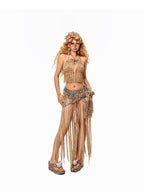 Arielink Vintage Openwork Tassel Halter Crop Women's Knit Top & Skirt Sets