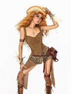 Arielink Vintage Punk Biker Lace Up Backless Spliced Women's Other Materials Tank Tops