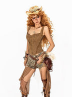 Arielink Vintage Punk Biker Lace Up Backless Spliced Women's Other Materials Tank Tops