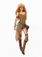 Arielink Vintage Punk Biker Lace Up Backless Spliced Women's Other Materials Tank Tops