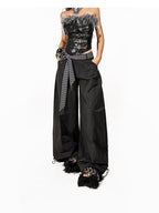 Arielink Vintage Punk Spliced Leather Zipper Bustier Women's Faux Fur Tank Tops